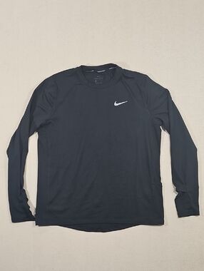 Nike Black Long Sleeve Dri-FIT Crew with White Swoosh Medium